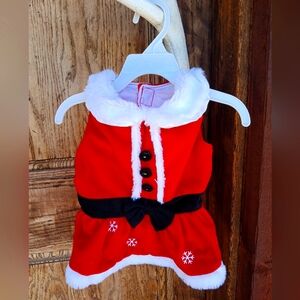 Pet Santa Costume DRESS with Collar Buttons Bow Lined Christmas Winter Halloween